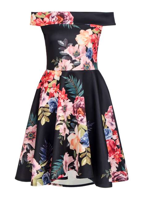 **Quiz Floral Bardot Dip Hem Dress